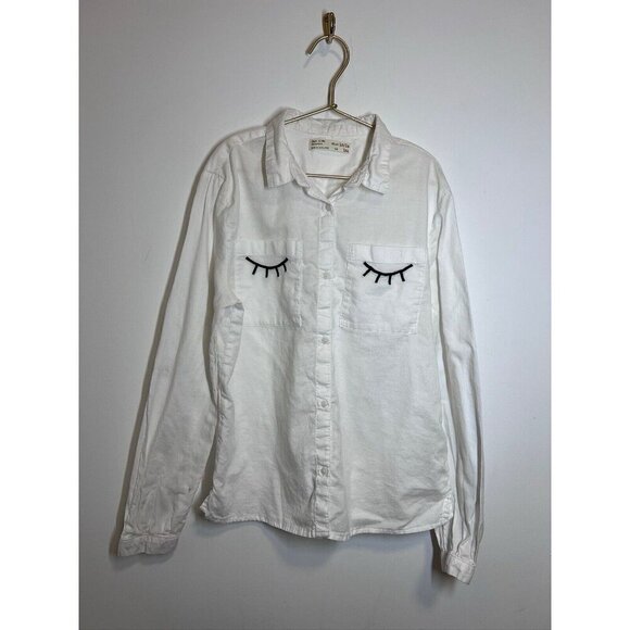 Zara Girls White Long Sleeve Button Down Shirt Eyelashes Size 13/14 - Picture 1 of 10